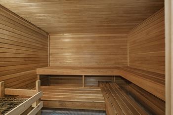 Dry sauna in 24-hour fitness center at Franklin River Apartments in Southfield, MI.